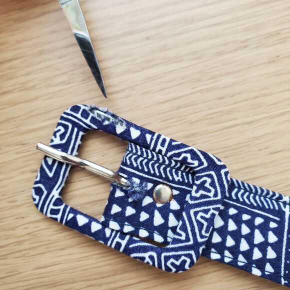 Vintage 80's Blue Patterned Cloth Belt - Picture 8 of 10